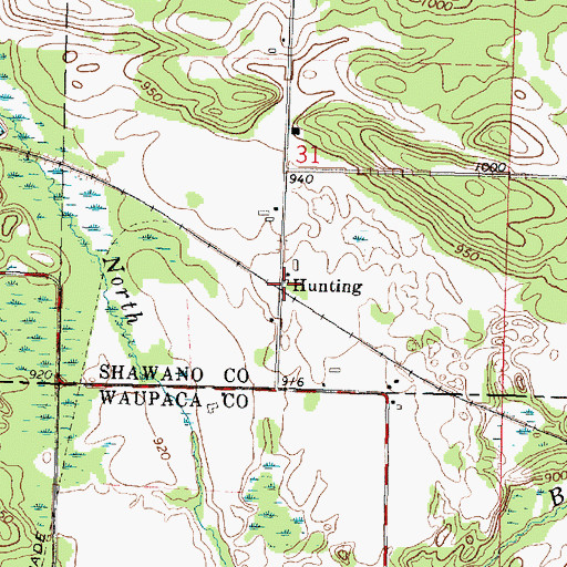 Topographic Map of Hunting, WI
