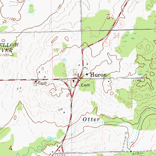 Topographic Map of Huron, WI