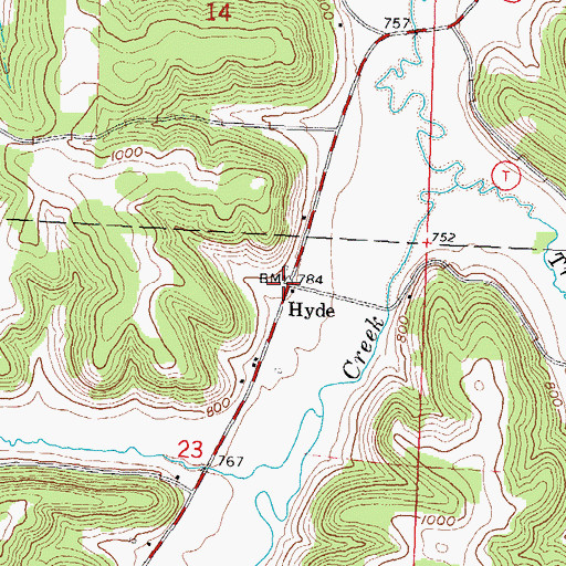 Topographic Map of Hyde, WI