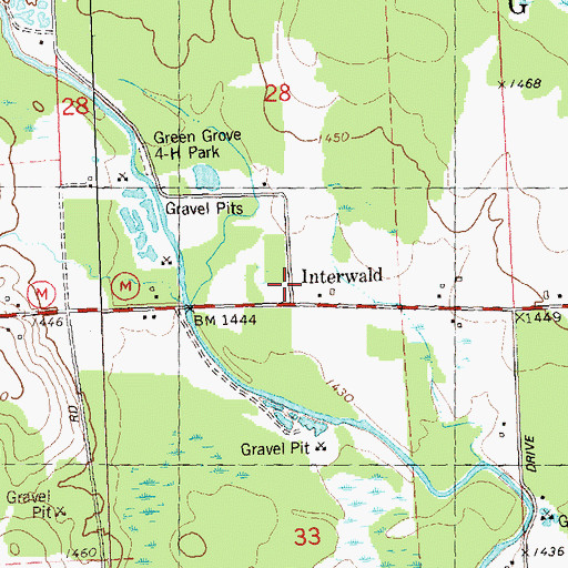 Topographic Map of Interwald, WI