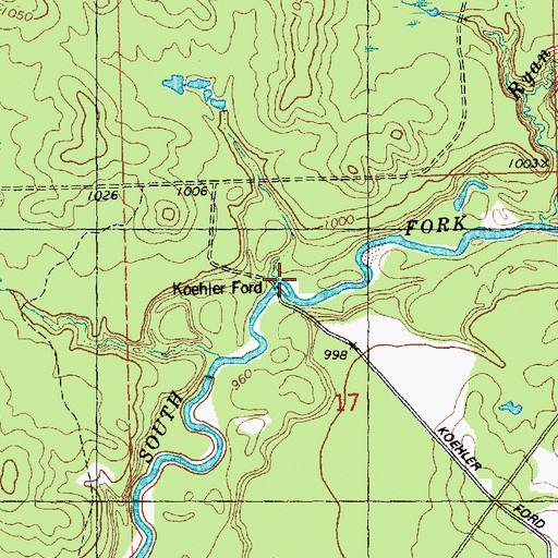 Topographic Map of Koehler Ford, WI