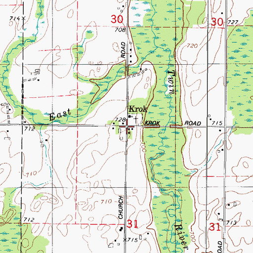 Topographic Map of Krok, WI