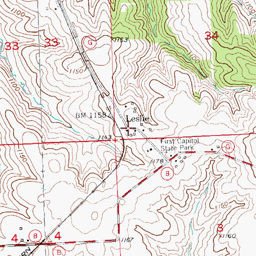 Topographic Map of Leslie, WI
