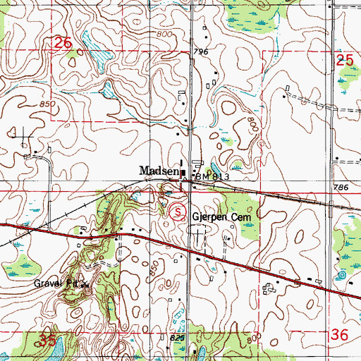 Topographic Map of Madsen, WI