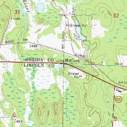 Topographic Map of McCord, WI