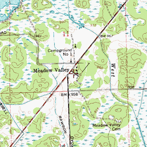 Topographic Map of Meadow Valley, WI