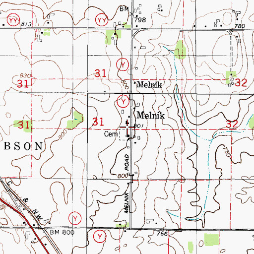 Topographic Map of Melnik, WI