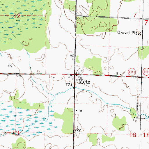 Topographic Map of Metz, WI