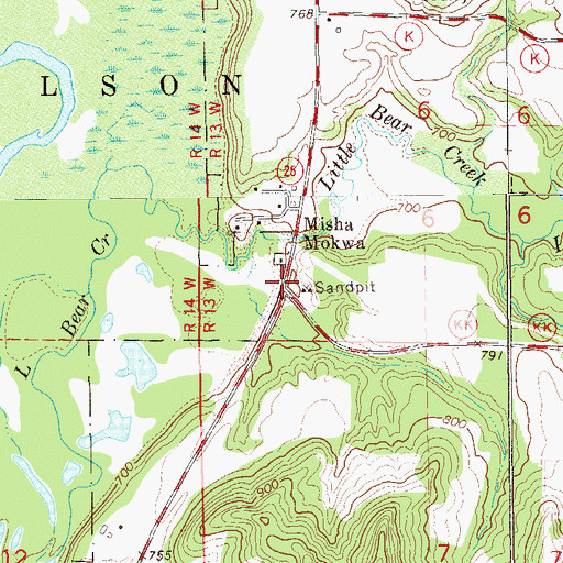 Topographic Map of Misha Mokwa, WI