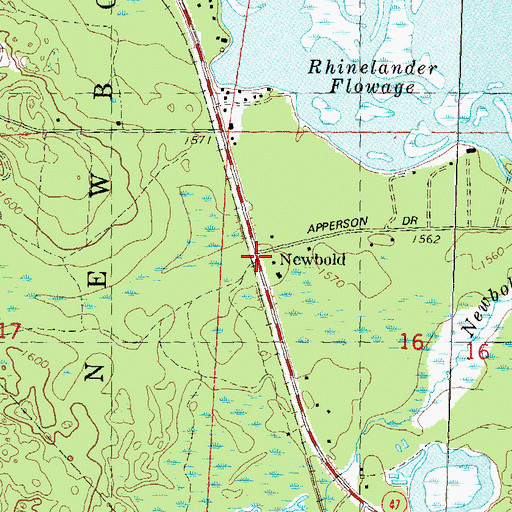 Topographic Map of Newbold, WI