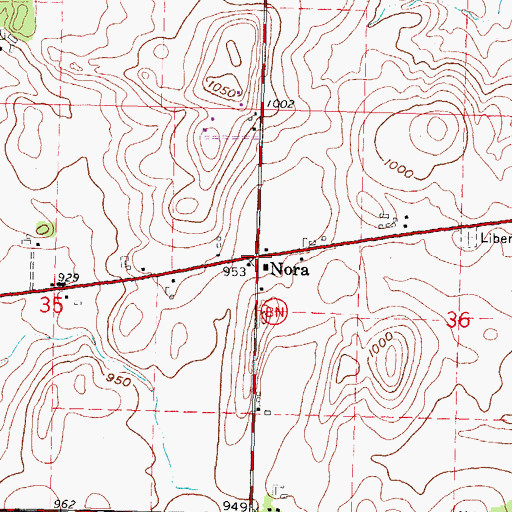 Topographic Map of Nora, WI