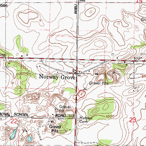 Topographic Map of Norway Grove, WI