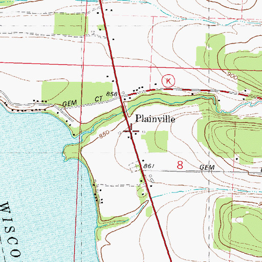 Topographic Map of Plainville, WI