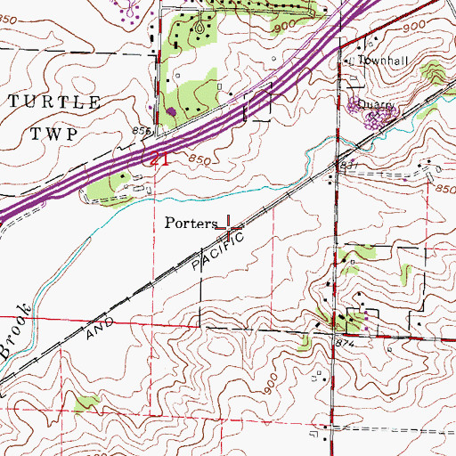 Topographic Map of Porters, WI
