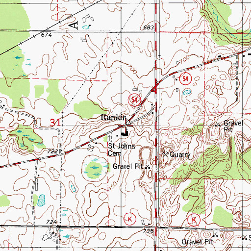 Topographic Map of Rankin, WI