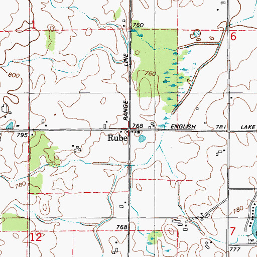 Topographic Map of Rube, WI
