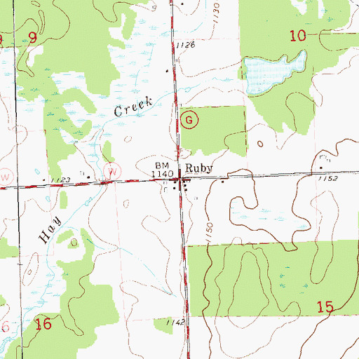 Topographic Map of Ruby, WI