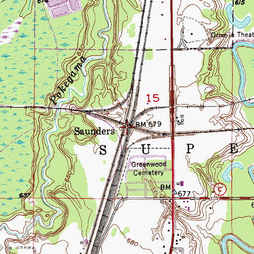 Topographic Map of Saunders, WI