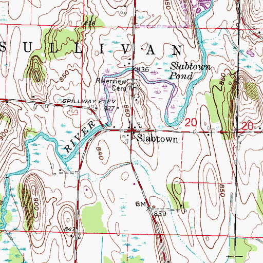 Topographic Map of Slabtown, WI