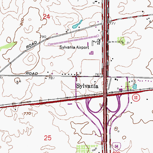 Topographic Map of Sylvania, WI