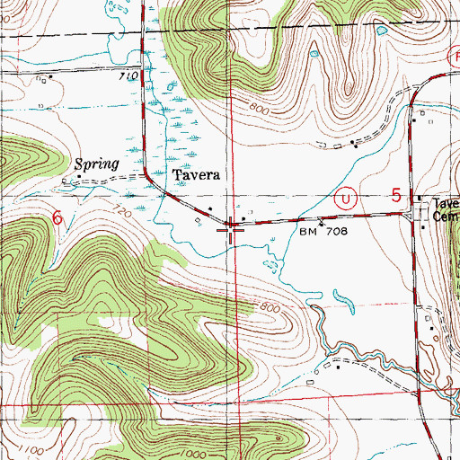Topographic Map of Tavera, WI