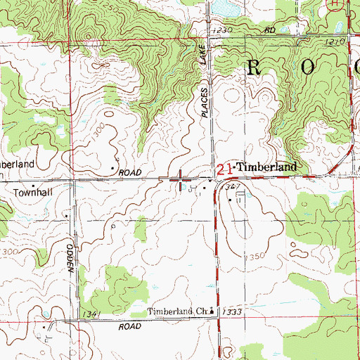 Topographic Map of Timberland, WI