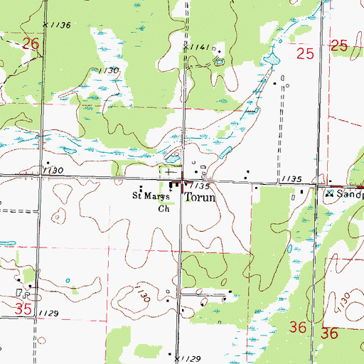 Topographic Map of Torun, WI