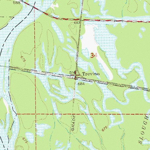 Topographic Map of Trevino, WI