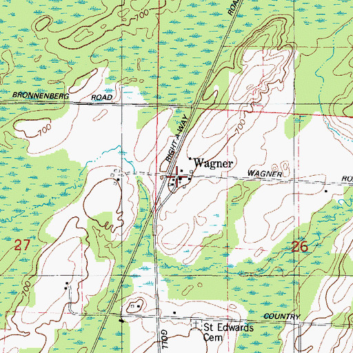 Topographic Map of Wagner, WI