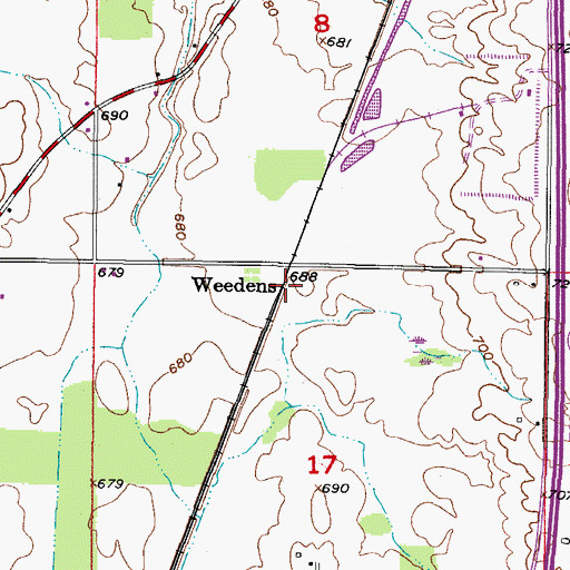 Topographic Map of Weedens, WI