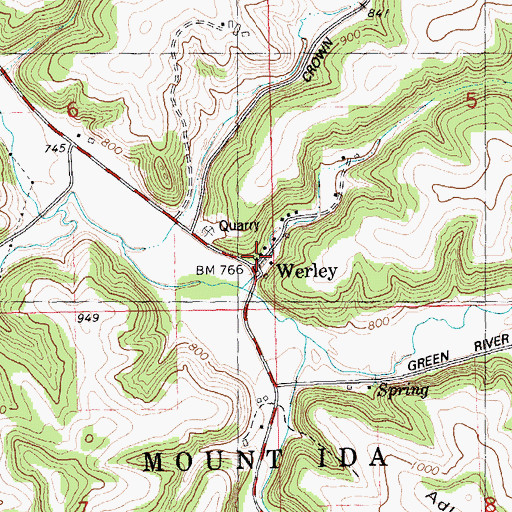 Topographic Map of Werley, WI