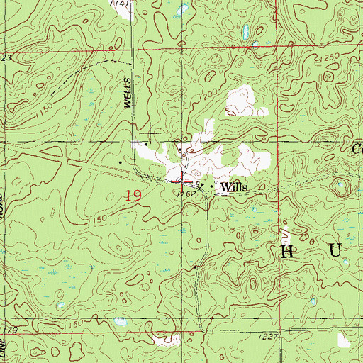 Topographic Map of Wills, WI