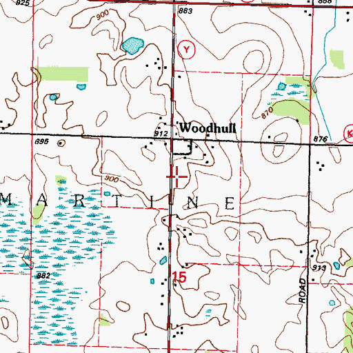 Topographic Map of Woodhull, WI