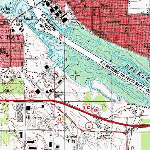 Topographic Map of Quarterdeck Marina, WI