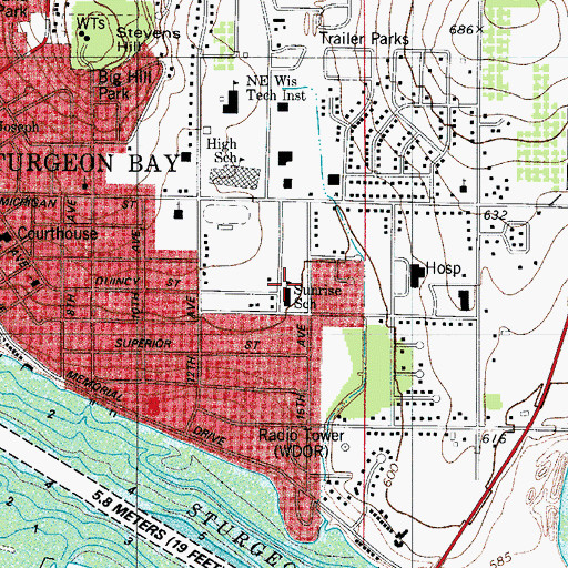 Topographic Map of Sunrise Elementary School, WI