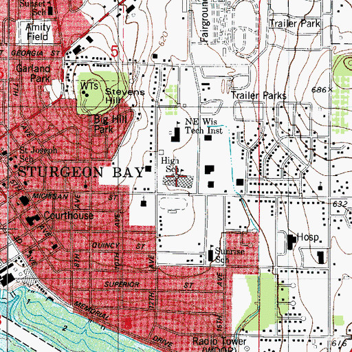 Topographic Map of Walker Middle School, WI