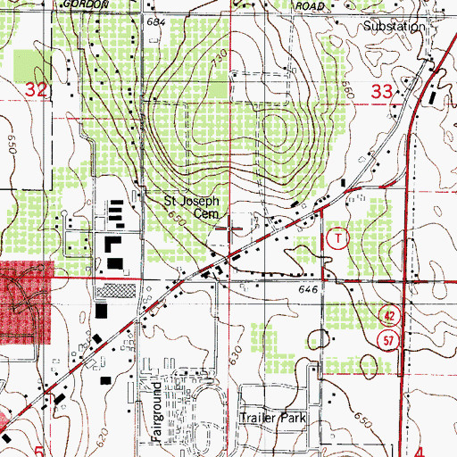 Topographic Map of Saint Joseph Cemetery, WI