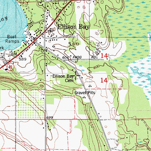 Topographic Map of Ellison Bay Cemetery, WI