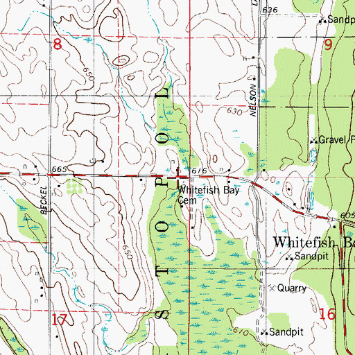 Topographic Map of Whitefish Bay Cemetery, WI