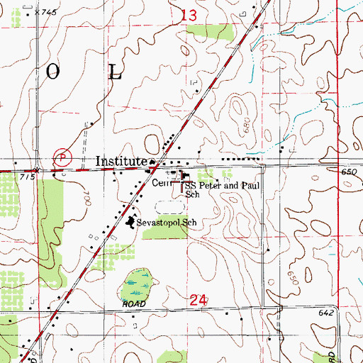 Topographic Map of Saint Peter and Paul School, WI