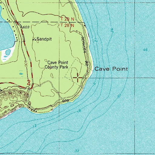 Topographic Map of Cave Point County Park, WI