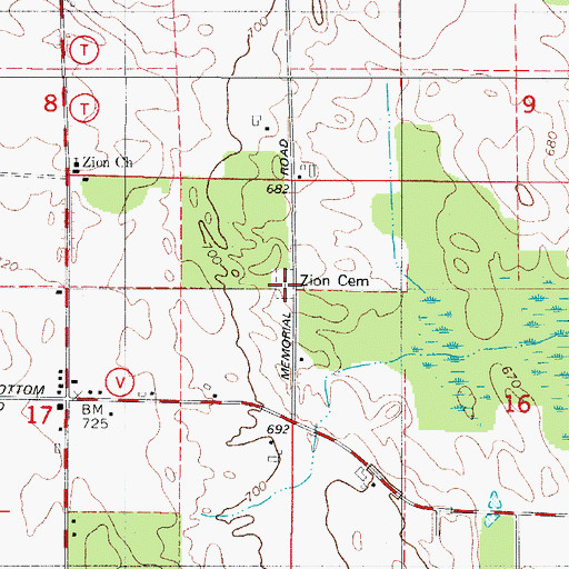 Topographic Map of Zion Cemetery, WI
