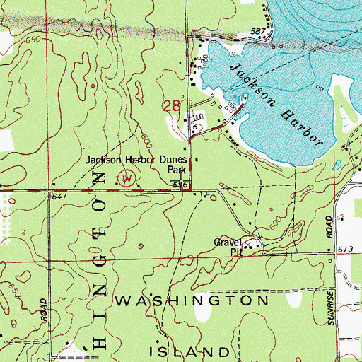 Topographic Map of Johnson Harbor Dunes Park, WI