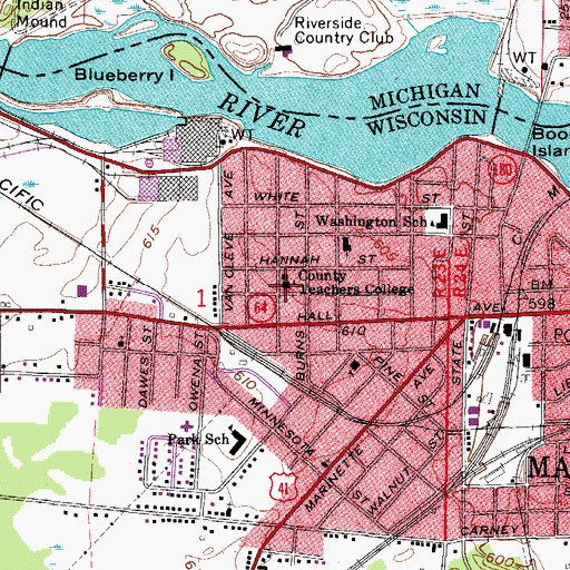 Topographic Map of Marinette County Teachers College, WI