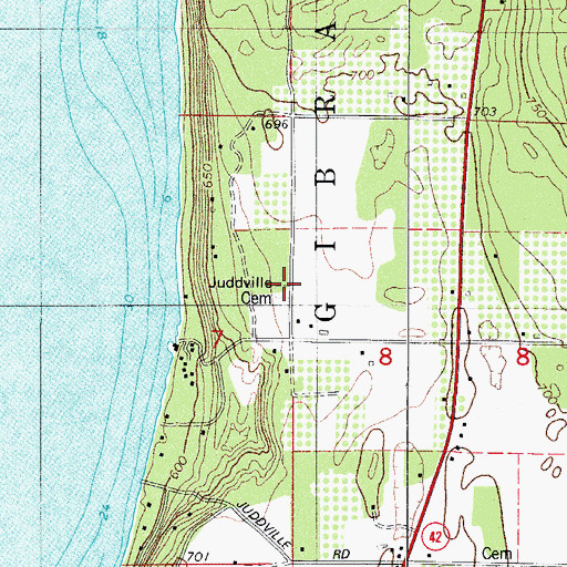Topographic Map of Juddville Cemetery, WI