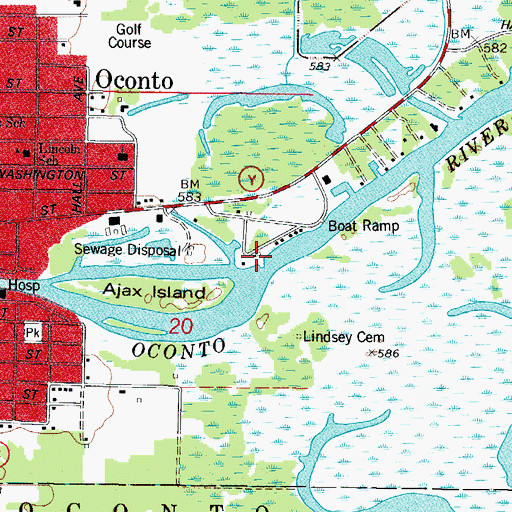 Topographic Map of Oconto Yacht Club, WI