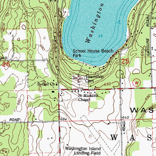 Topographic Map of Island Cemetery, WI