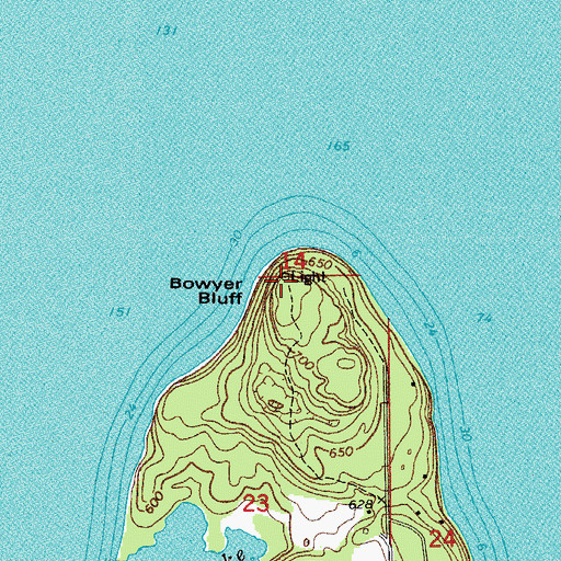 Topographic Map of Boyer Bluff Light, WI
