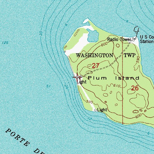 Topographic Map of Plum Light Range Lights, WI