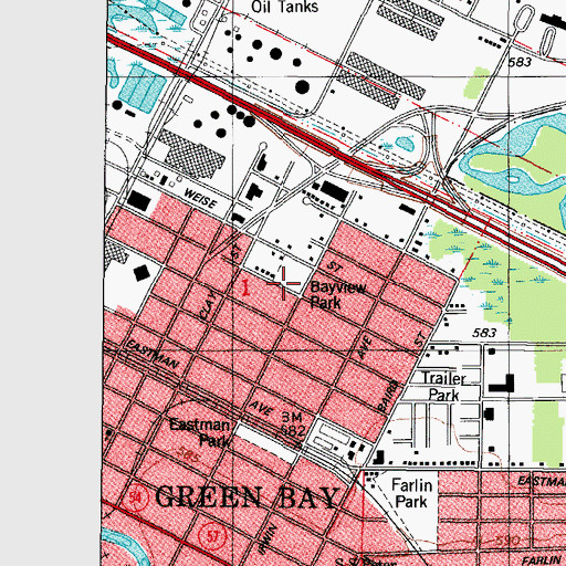 Topographic Map of Bayview Park, WI